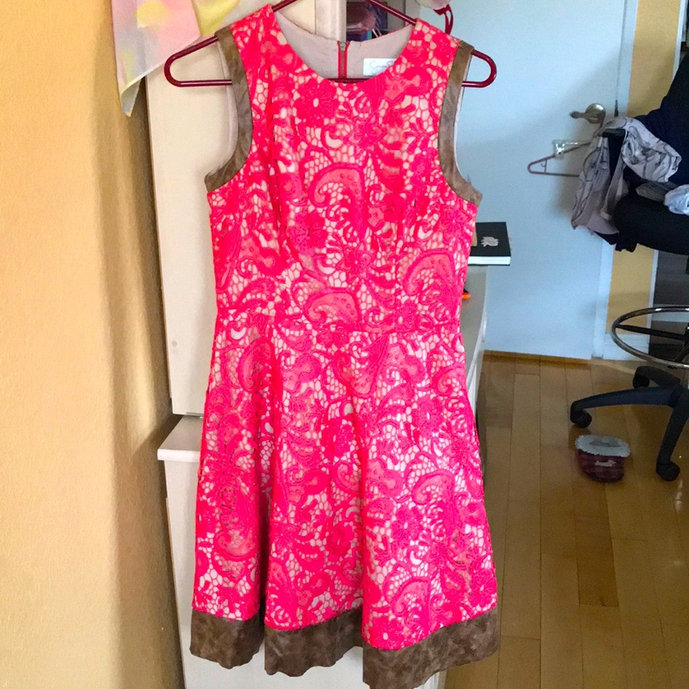 Jessica Simpson hot pink crochet overlay dress